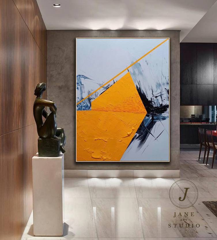 Black Original Hand-painted Hallway Yellow Living Abstract Canvas 15FUW